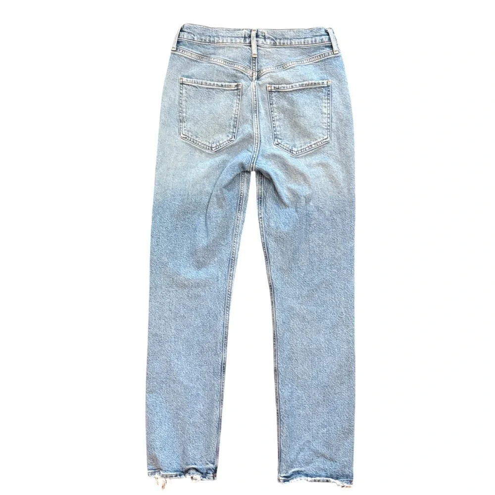 AGOLDE Riley Long High Rise Slim Straight Light Medium Blue Button Fly Size 27 - Picture 5 of 15